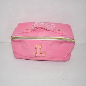 Viverte Initial Makeup Bag Large Capacity, Initial “L”  PU Leather, Pink, NWT